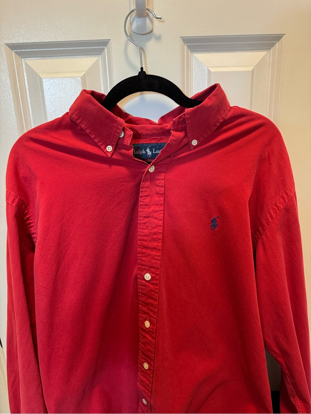 Ralph Lauren Red Button-Down Shirt with Navy Polo Logo